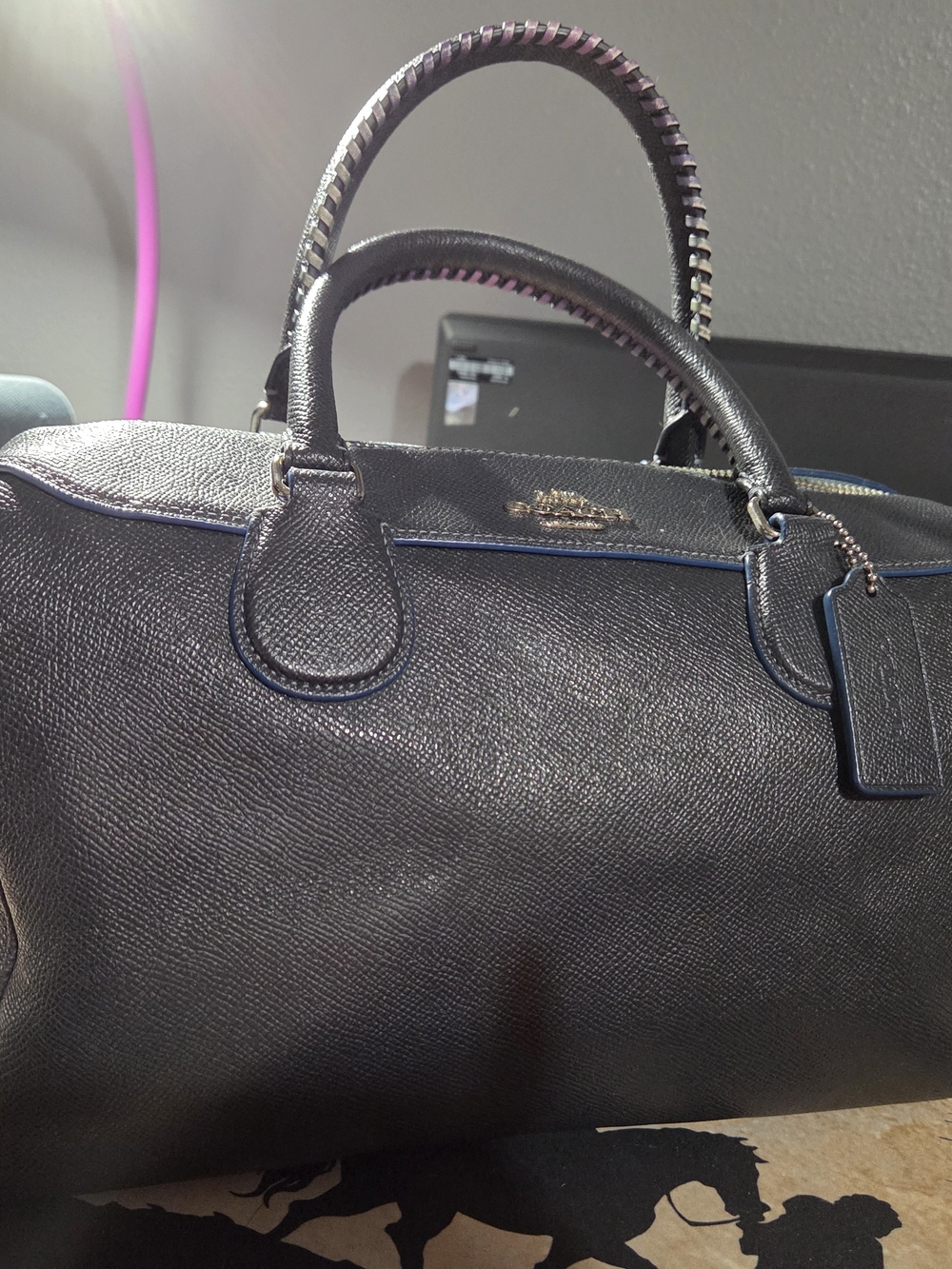 Coach Bennett Satchel Bag With colored Whipstitch Top-Handles in Navy